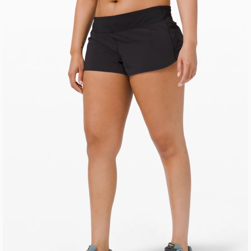 Black Lululemon athletic speed up shorts. Size 4